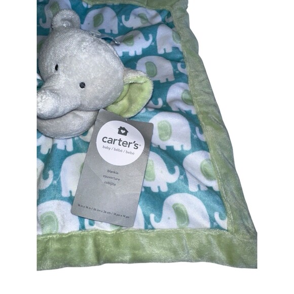 Carters Baby Elephant Lovey Security Blanket Green Blue Plush Comfort Toy - Picture 14 of 15